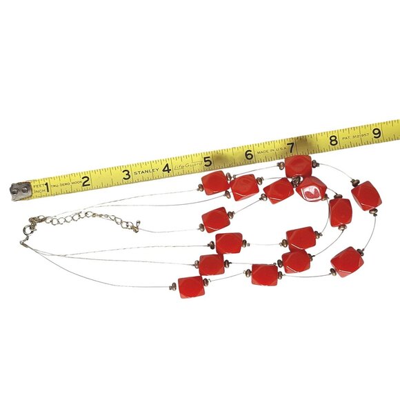 Vintage Red Bead Statement Necklace Multi-Strand Layered - Picture 4 of 4